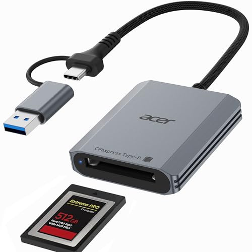acer Lettore di Schede CFexpress Tipo B 10Gbps, Card Reader CFB USB A a USB C 3.2 Gen 2, Adattatore Scheda Memoria CFe Type B 1250MB/s per Laptop/PC/Tablet, iPhone 17, Samsung S26, MacBook ecc.