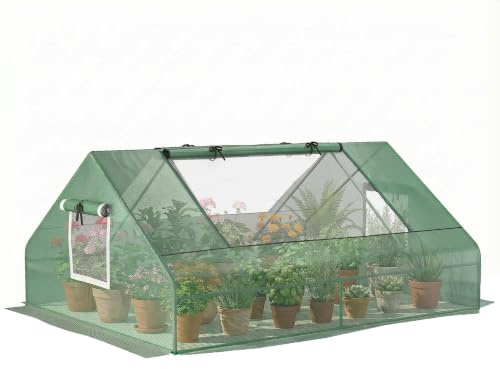 Outsunny Mini Serre de Jardin Toit Pointu 180 x 140 x 80 cm Vert foncé | Mini serre tunnel, Acier, PE haute densité 140 g/m², Anti-UV, 2 grandes fenêtres enroulables