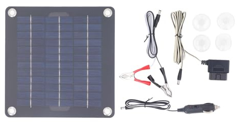 Hyuduo Kit de Chargeur de Batterie Solaire Monocristallin 10W, Panneau Solaire Portable 12V avec Chargeur OBD pour Voitures, Camping-Car, Bateaux, Camping en Plein Air