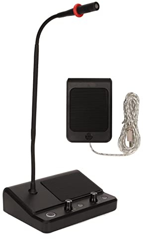 Eminchu Système D'interphone Bidirectionnel pour Guichets de Banque,Comptoirs D'hôpital,Guichets de Gare,Bureaux Poste,Haut Parleur Haute Puissance 2x5w,Microphone à Haute (Prise UE)