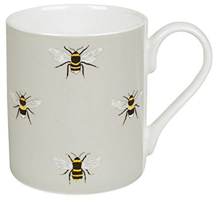 Sophie Allport - Bees Mug, Fine Bone China, Pale Green with Bee Design, Gift Box, Dishwasher Safe (Large Size, 425ml)