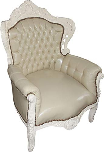 Casa Padrino Barock Sessel King Creme/Creme Lederoptik - Antik Möbel