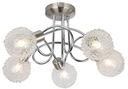 UKEW Modern 5 Way Ceiling Lights - Semi Flush Fitting Crossover Lighting with Mesh Lamp Shades - 5 X G9 Bulbs Included IP20 Warm White Light for Lounge 6W