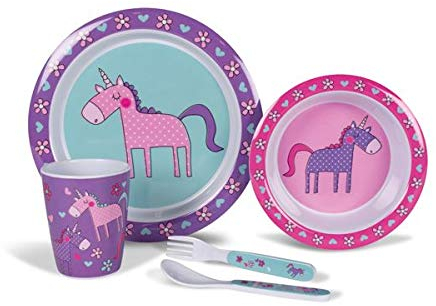 Kampa Unicorns Childrens 4 Piece Melamine Set