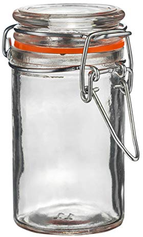 Argon Tableware Glass Spice Jar with Airtight Metal Clip Lid - 70ml/2.5oz - 1 Pack - 4 Colour Seals - Small Kitchen Storage Container Round Preserving Jar for Spice, Seasoning