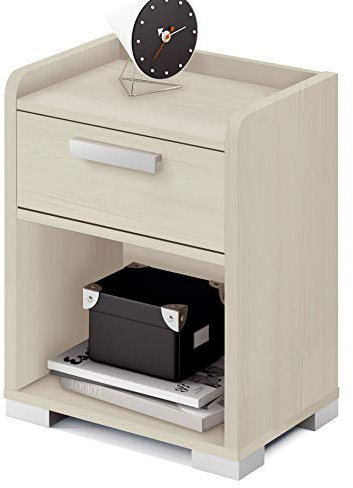 MUEBLES PITARCH Mesita con cajón, Cierre Progresivo, Tirador de Aluminio y un Hueco Inferior, 54 x 41 x 31 cm (Alto x Ancho x Profundo), Color Pino