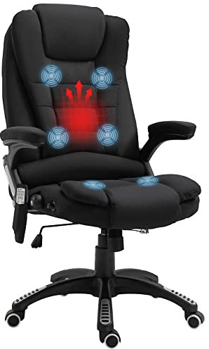 Vinsetto Fauteuil de Bureau massant et Chauffant, Chaise de Bureau, Chaise Ergonomique avec Hauteur réglable, Dossier inclinable et télécommande Filaire, pivotant à 360° Tissu en Polyester Noir