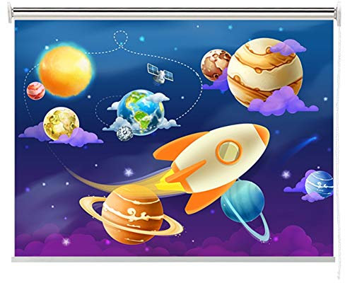 Verdunkelungsrollo Kindergarten Universum Muster Fensterrollo Thermorollo Sonnenschutz Wasserdicht Stoff Winddichter Bildschirm Zaun-44 Größen- Polyester Gdming (Color : A, Size : 50x100cm)