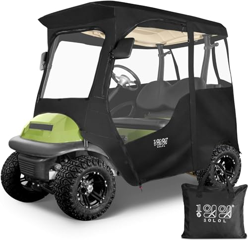 10L0L Golf Cart Abdeckung, 600D Super Wasserdicht Regenfest Golf Cart Enclosure für 2 Passagier Club Car Precedent, 4-Sided Protection Golf Cart Regenschutz, Dach bis zu 59 L