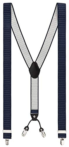 VINTAGE BASICS Hosenträger Herren - Elastisch und Verstellbar - 3,5cm Breite - Y-Form mit extra starken Metall Clips Weiß Gepunktet