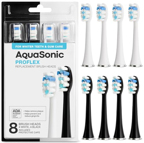 AquaSonic - Original Duo PRO 8er-Pack Ersatzbürstenköpfe | Verbesserter Proflex Zahnbürstenaufsatz für effektivere Plaque-Entfernung, ADA akzeptiert - Original AquaSonic