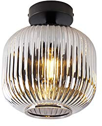 Qazqa - Art Deco Art Deco Deckenleuchte I Deckenlampe I Lampe I Leuchte schwarz mit Rauchglas - Karel I Wohnzimmer I Schlafzimmer - Rund - LED geeignet E27