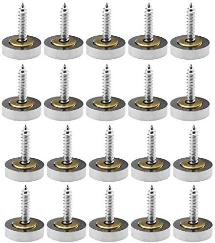 OTOTEC 20 Sets of Flat Mirror Nails, Screws Washers & 10mm Decorative Covers Silver Brushed for Mirror Tables Wardrobes Bath Plates