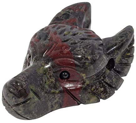 Lovionus89 Natürlich Drachenblutstein Wolf Kopf Stein Statue, Mini 40mm Tier Heilung Kristall Tasche Skulptur