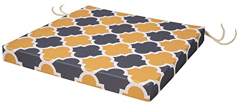 SOFTILLO Patio Chair Cushion with Seat Ties - Indoor and Outdoor Furniture Seating - Water-Resistant Polyester - Kitchen Dining, Lawn & Garden - 40x40x4cm - Marocco Mustard Grey