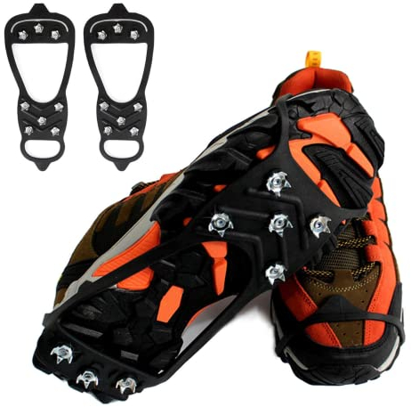 LNJ Spikes Für Schuhe Winter - Steigeisen - Schuhspikes Schuhkrallen - Ice Klampen Steigeisen Mit 8 Edelstahl Spikes - rutschfest Grödel Eisspikes Schneekette Für Klettern Bergsteigen TrekkingA (M)