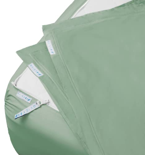 QuickZip Spannbettlaken, enthält 1 Spannbettlaken, 2 Bettlaken mit Reißverschluss, leicht zu wechseln, kein Herausfallen für Doppelbett, weiches Perkal, Fadenzahl 400, 38.1 cm, Twin XL, Salbei