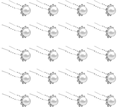 ZOUIQSS 20 Pack (Weiß) Perlenkristall Haarnadeln Blume Strass Haarspangen für Braut Hochzeit Frauen Haarschmuck Zubehör,mit durchsichtigem Behälter