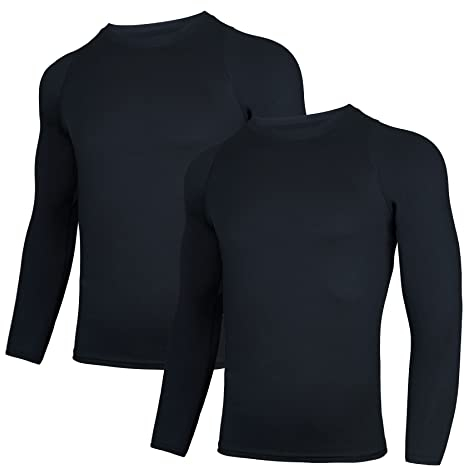 AMZSPORT Herren 2er Pack Kompressionsshirt Langarm Funktionsshirt Schnelltrocknendes Laufshirt Atmungsaktiv Sportshirt für Männer, SchwarzSchwarz,L
