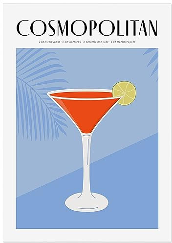 JUNOMI® Cosmopolitan Poster DIN A2, Cocktail, Longdrink, Bar, Getränke, Cocktail Set | ohne Rahmen
