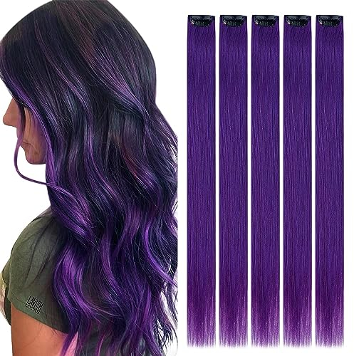 RUNATURE Lila Clip in Echthaar Extensions 40cm Unsichtbarer Clip Extensions Echthaar 25g 5stück Lila Menschliches Haarextensions Clips Bunte Human Hair #Purple