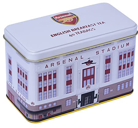 New English Teas Arsenal FC Highbury Stadium Tea Tin with 40 Teabags | English Breakfast Tea, Arsenal Gifts for Men
