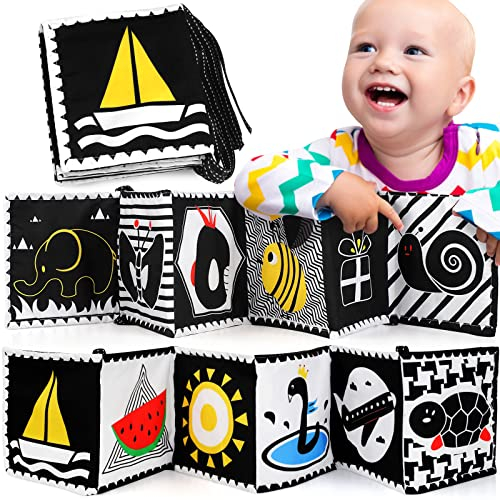 Weysoo Kontrastbuch Baby, Schwarz-Weiß Karten Doppelseitig Stoffbuch Kontrast Spielzeug, Wahrnehmungs-Lernspielzeug Ab 0-12 Monate Geschenk für Jungen Mädchen