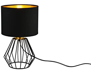 lightling Design Tischleuchte Colin, schwarz matt Metall, Stoffschirm schwarz Innenseite goldfarben, Schnurschalter, exkl. 1 E14 Leuchtmittel max. 40 W, Höhe: 34 cm