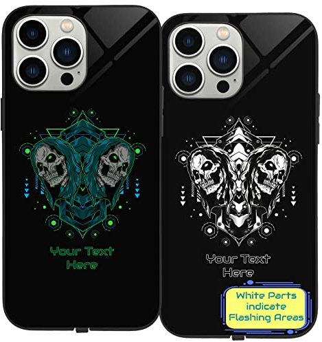 Sound Activated Multi Colour Flashing LED Lights + Glow in the Dark phone case for iPhone 13 Pro Max | Personalised Phone Cases | Toughened Glass back panel with shockproof TPU Rims-Grim Reaper