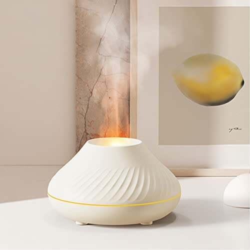MARZIUS Flame Aroma Diffuseur d'huiles essentielles humidificateur 7 Couleurs de Flamme, pour la Maison, la Chambre, Le Yoga, Le Bureau, avec Protection d'arrêt Automatique sans Eau (White)
