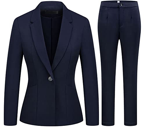 MODFUL Damen 2-teiliges Business Anzug Hosen Set Slim Fit One Button Blazer Jacke Damen Arbeitsanzug für Büro, Blau, Mittel