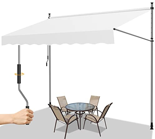 Gimisgu Store banne Manuel rétractable Store pour Balcon, 250x120cm Marquise de Terrasse sans percement, Protection Solaire et imperméable Résistant aux UV, Réglable en Hauteur, Beige