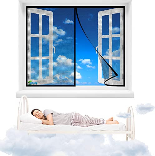 Moustiquaire Fenêtre Fenetre Magnétique, 115 x 95 cm Rideau Anti Mouche, Rideaux Aimantée Sans Percage, Moustiquaires Ementer Aimanté pour Porte Exterieur, Balcon, Camping car【Noir】