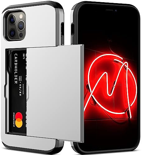 Nvollnoe Schutzhülle für iPhone 12/iPhone 12 Pro mit Kartenhalter, strapazierfähig, doppellagig, stoßfest, versteckter Kartenschlitz, schlanke Brieftaschen-Schutzhülle für iPhone 12/12 Pro für Damen