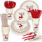LATERN 200 Piezas Vajilla de Papel para Fiestas Navideñas, 25 x Platos de Comida & Platos de Ensalada, 25 x 270ml Tazas, 25 x Servilletas, 25 x Cuchillo, Tenedor, Cuchara y Pajitas Reutilizables