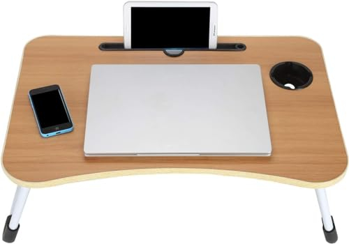 Portable Folding Laptop Table Lap Tray, Lap desk Foldable Tablet Stand Breakfast Tray for Sofa, Bed, Terrace, Balcony, Garden,Pool, Beach (Apple Wood)