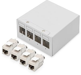 DIGITUS Set: Panneau de brassage - Modulaire - Ordinateur de bureau - 4 ports - Blindé - Gris - Avec 4x module Keystone Cat6A