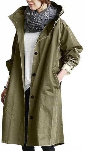 DayaEmmoTQ Veste coupe-vent double boutonnage - pour femme avec cordon de serrage à capuche et manches longues coupe-vent revers léger manteau décontracté