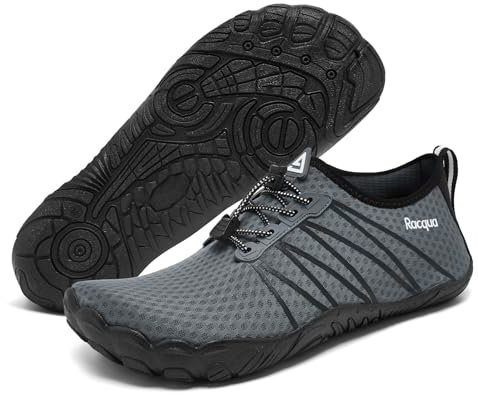 Racqua Wasserschuhe Badeschuhe Herren Schwimmschuhe Damen Slip On Wandern Pool Surfen Strand Schwimmen rutschfeste Schnell Trocken Aquaschuhe Grau EU 44