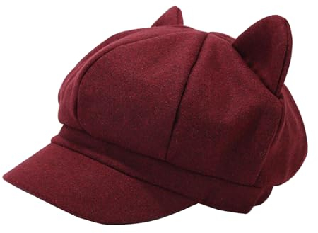 LUOFENG Newsboys-Baskenmütze für Damen, atmungsaktive Cabbie-Mütze aus Wolle, Y2K-Cool-Girl-Katzenohr, achteckige Kappe, Subkultur-Kopfbedeckung