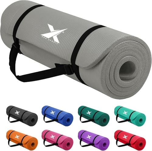 Xn8 Sports Yoga mat 10mm & 15mm Thick NBR Exercise Mat - Non-Tearable Pilates Mat with Extra Carry Strap - Yoga Mats for Women Men for Aerobics Lunges Planks Indoor & Outdoor 61Lx20Wx1.5 & 1Th