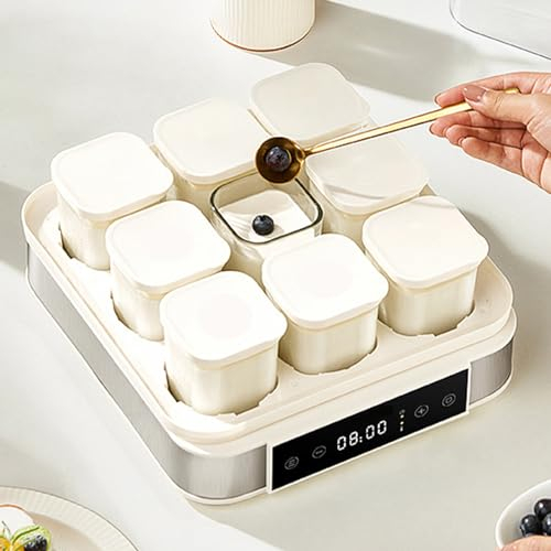 Lnlscle Natto Yaourtière, 9 Pots en Verre, Contrôle De La Température Et du Temps Réglables, Machine À Yaourt Numérique Automatique pour Yaourt Bio Maison, Natto, Vin De Riz