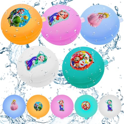Globos de Agua Reutilizables, 10Pcs Bolas Agua Rellenables Silicona, Globos de Agua Recargables Rapido Juguete de Agua para Niños Adultos Playa Piscina A