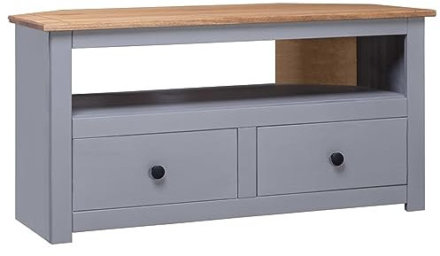 ShCuShan Mobile TV Angolare Grigio 93x49x49cm Pino Massello Panama Range,Mobile TV Mobile Porta Televisore,Mobiletto Industriale Tavolino Basso Vintage Console per Salotto