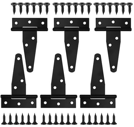 6 Pcs 3 Inch T Hinges, Heavy Duty Black Outdoor Tee Hinge for Wooden Fences, Gates, Barn and Shed Doors