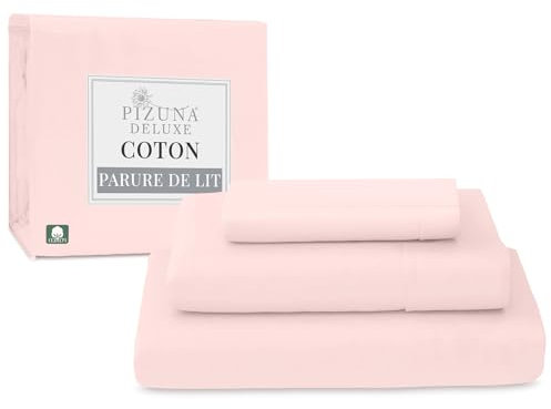 Pizuna 100% Coton Parure de Lit 90x200 cm Rose Clair, Tissu de Satin de Coton à 600 Fils au Pouce carré Comprend 1 Drap Housse, 1 Drap Plat, 1 Taie d'oreiller (Coton Draps 1 Personne)