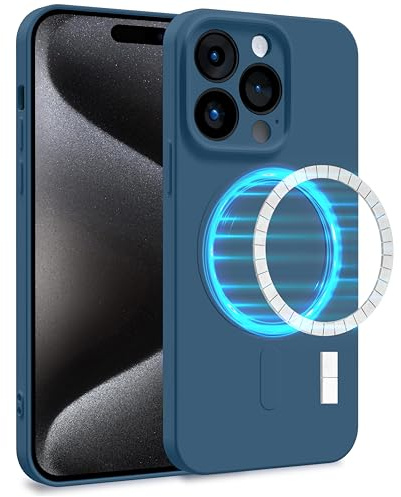 MyGadget Hülle für Apple iPhone 15 Pro [ kompatibel mit MagSafe ] - Zweilagige Handyhülle mit Kameraschutz - Cover mit Innenfutter & Silikon außen - Dunkel Blau