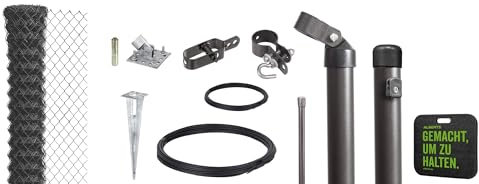 Alberts 690953 Maschendrahtzaun als Zaun-Komplettset, mit Einschlagbodenhülse und Kniekissen | verschiedene Längen, Höhen und Farben | anthrazit-metallic | Höhe 100 cm | Länge 25 m