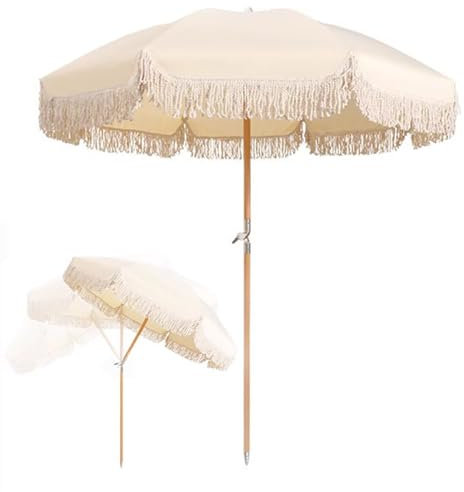 ZYBOWAYL Hawaii Sonnenschirm mit Fransen Neigbar Knickbar Strandschirm 2M/6.6Ft Bali Dekoschirm Outdoor Tischschirm Sonnenschutz Marktschirm für Rasen, Hinterhof, Pool im Freien (Color : B)