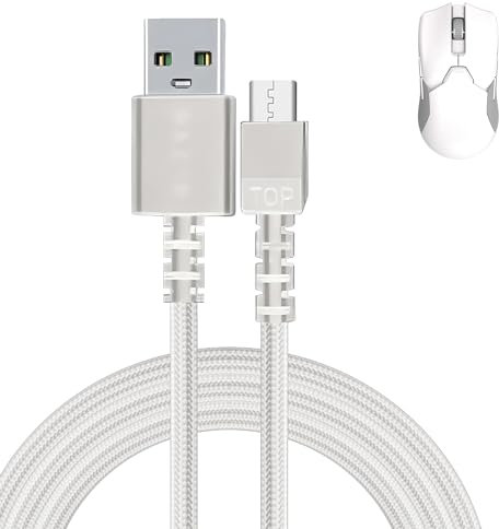 Adhiper Micro USB Charging Cable 1.8M for Razer Viper Ultimate,Basilisk Snake Ultimate,DeathAdder V2 pro,Viper Professional USB Charger Cable with Nylon Braided Cable,Durability Fast Charging(White)